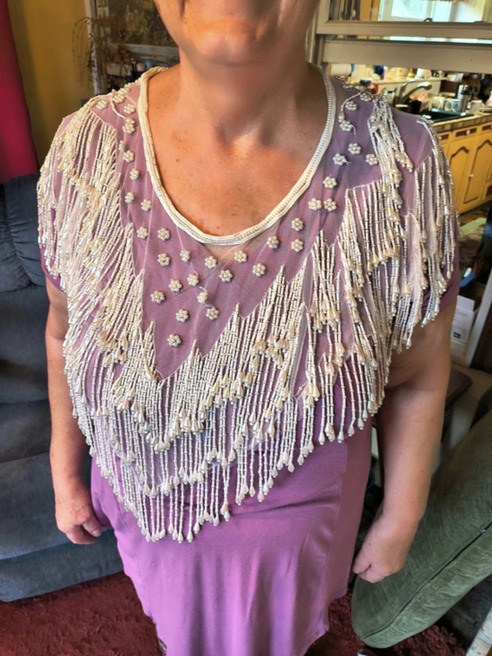 White Vintage Beaded Fringe Shawl Wrap Fringe Collar